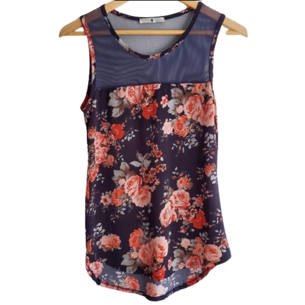 BLUE PLANET Tank Top Floral Mesh Size S